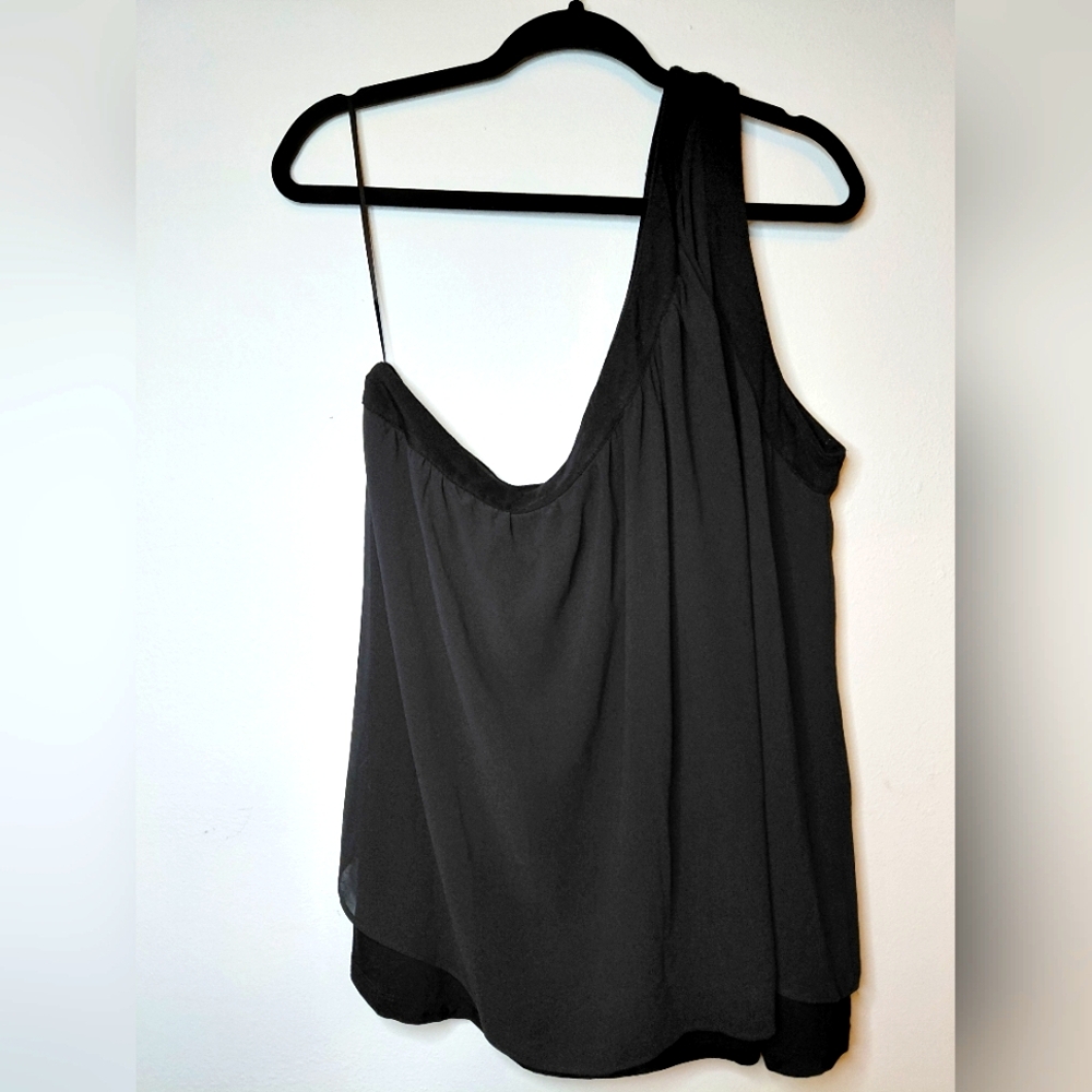 NWT One-Shoulder Black Top with Chiffon Overlay – Size 3X